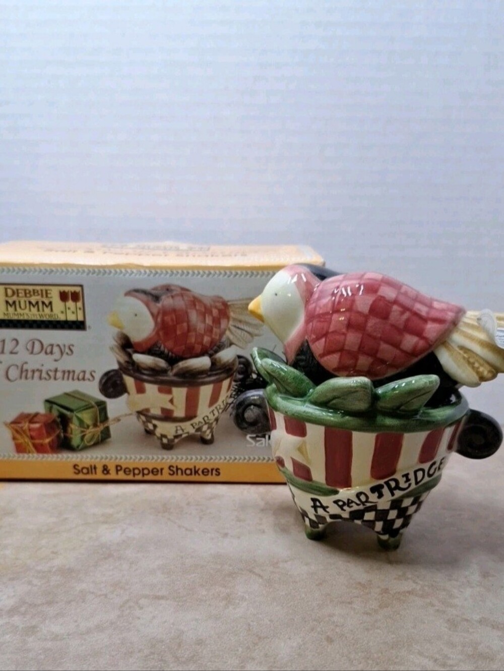 Sakura Debbie Mumm 12 Days of Christmas Partridge Salt & Pepper Shakers